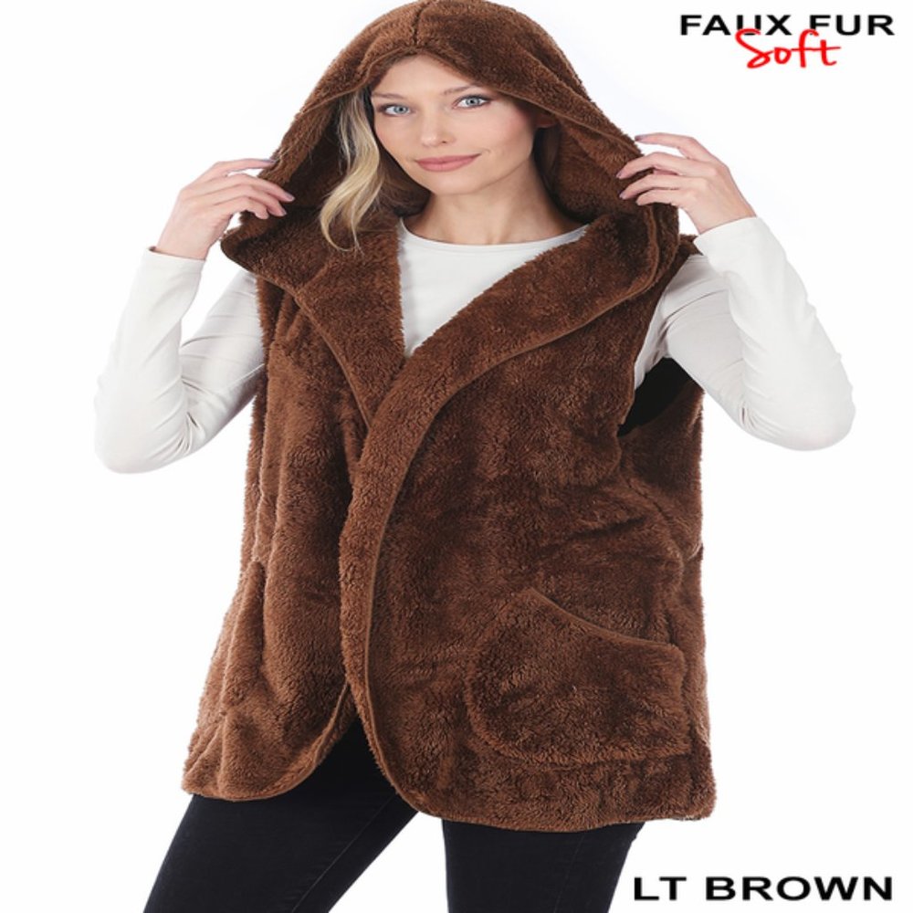 Hooded Fur Vest / Side Pockets
